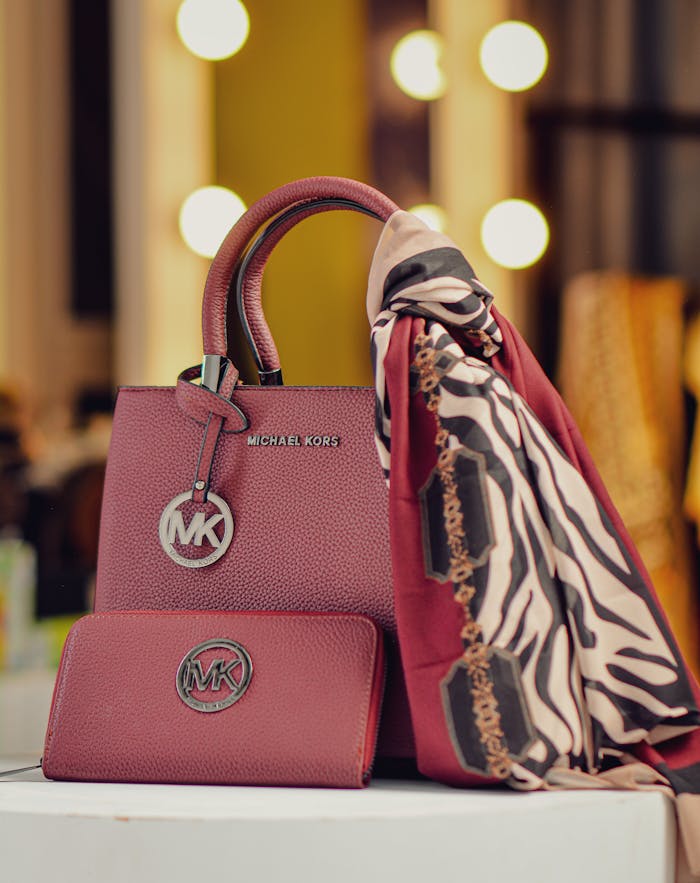 Elegant Michael Kors handbag and wallet with scarf, perfect for stylish fashion enthusiasts.